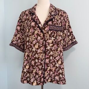Sundance Abstract Gardens Pajama Top Blouse‎ Size XL